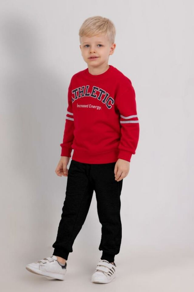 Erkek Çocuk 3 İplik Sweatshirt & Siyah Eşofman Altı 2’li Takım – Spor Günlük Kombin 4073KI