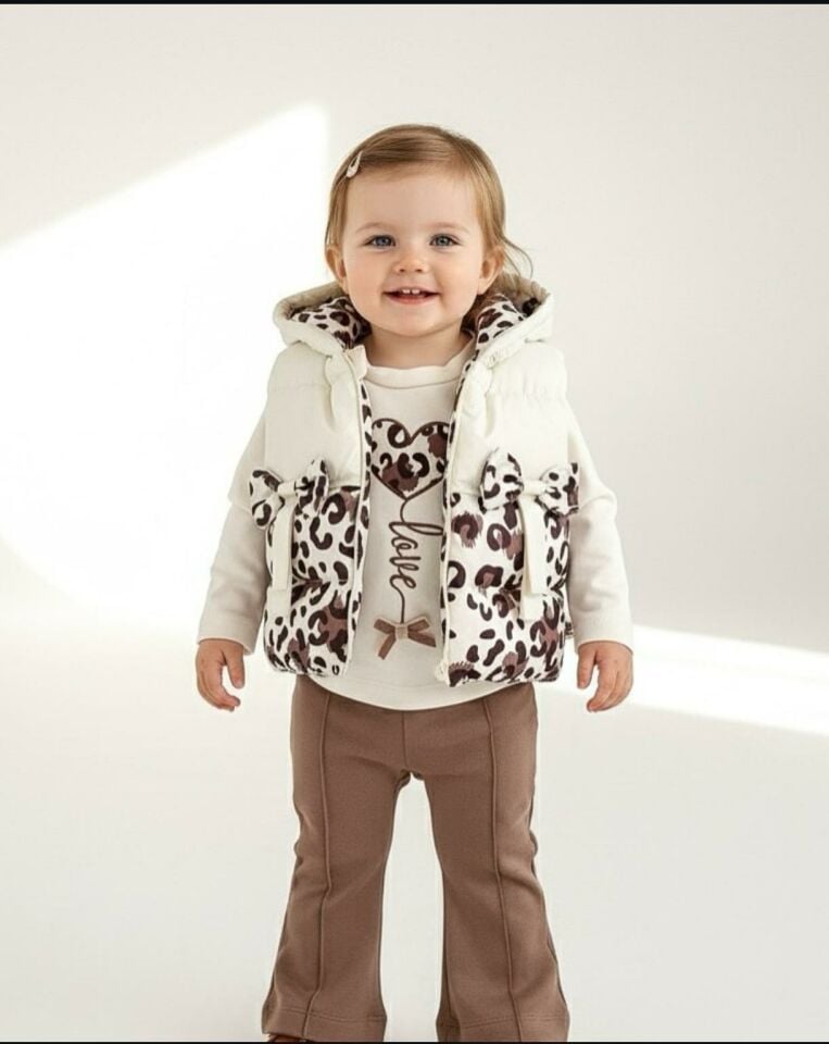 Kız Bebek 3’lü Takım –Sweatshirt, Yelek ve Pantolon 05213 K
