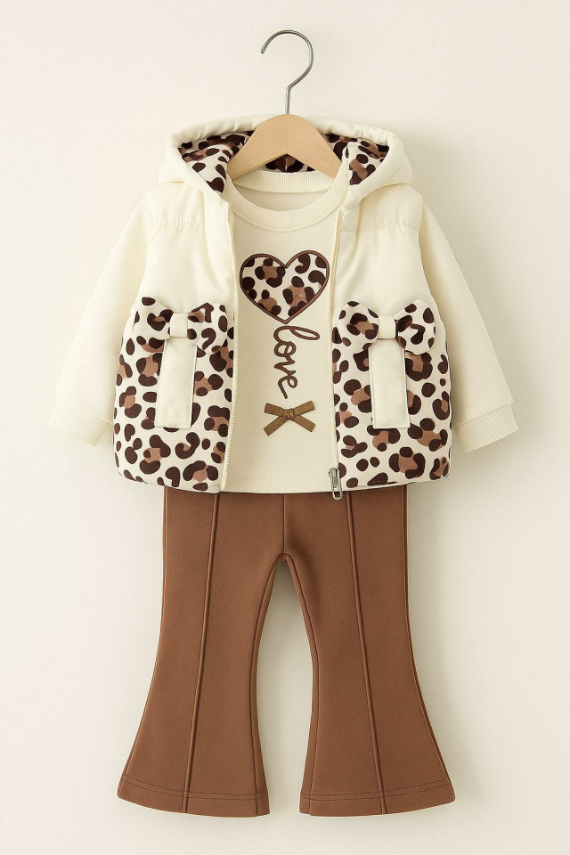 Kız Bebek 3’lü Takım –Sweatshirt, Yelek ve Pantolon 05213 K
