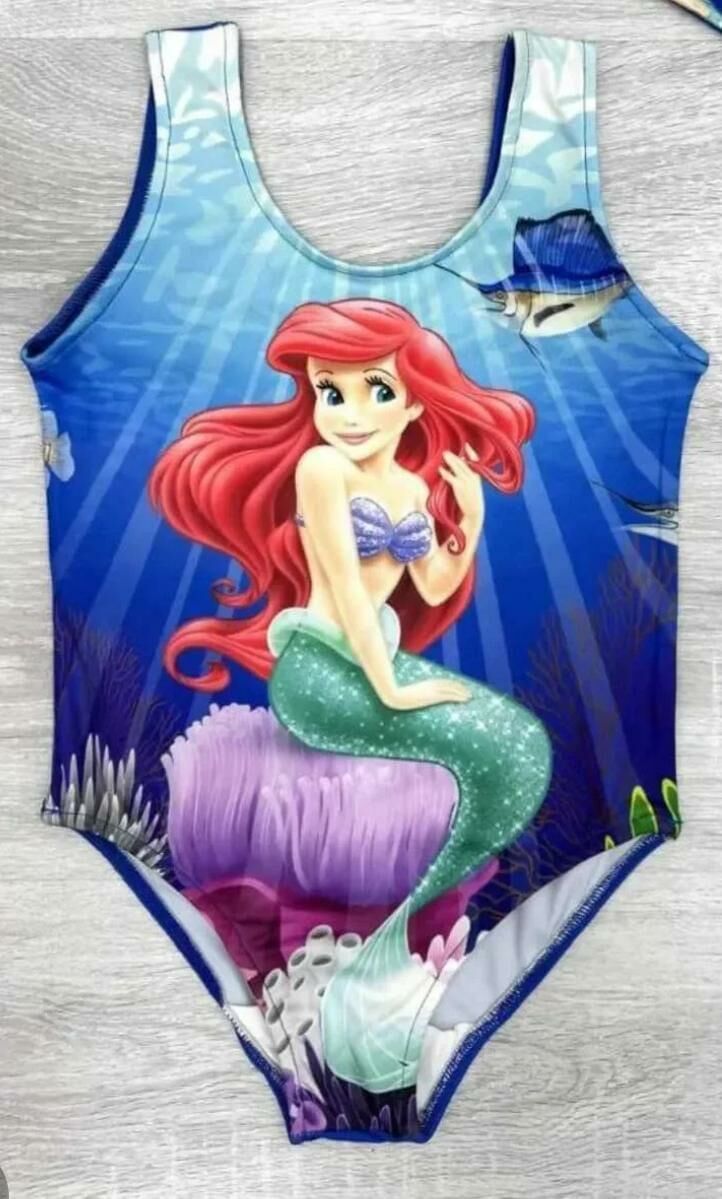 Kız Çocuk Ariel Desenli Tek Parça Mayo – Mavi-5558