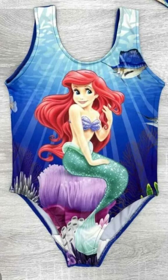 Kız Çocuk Ariel Desenli Tek Parça Mayo – Mavi-5558