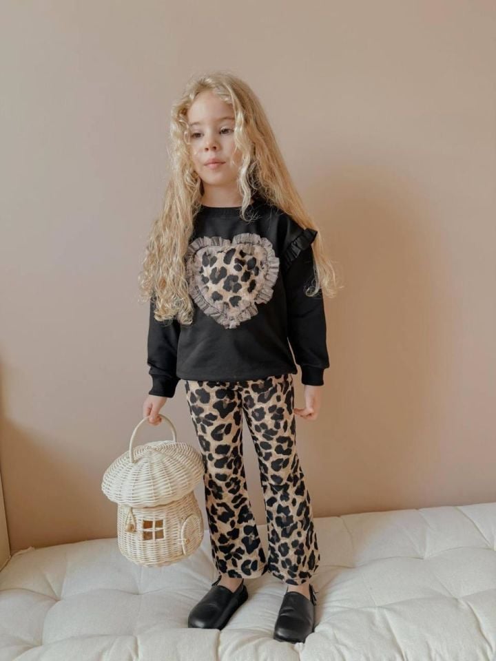 Leopar Taytlı İspanyol Paça Kız Çocuk Alt Üst Takım SİYAH 2556