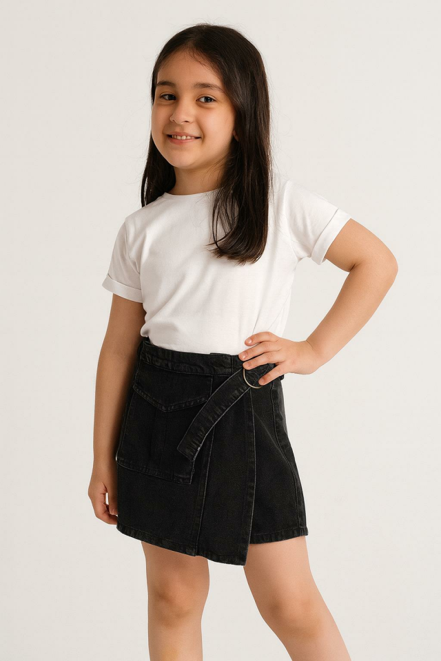Kız Çocuk Füme Denim Şort Etek - 0536