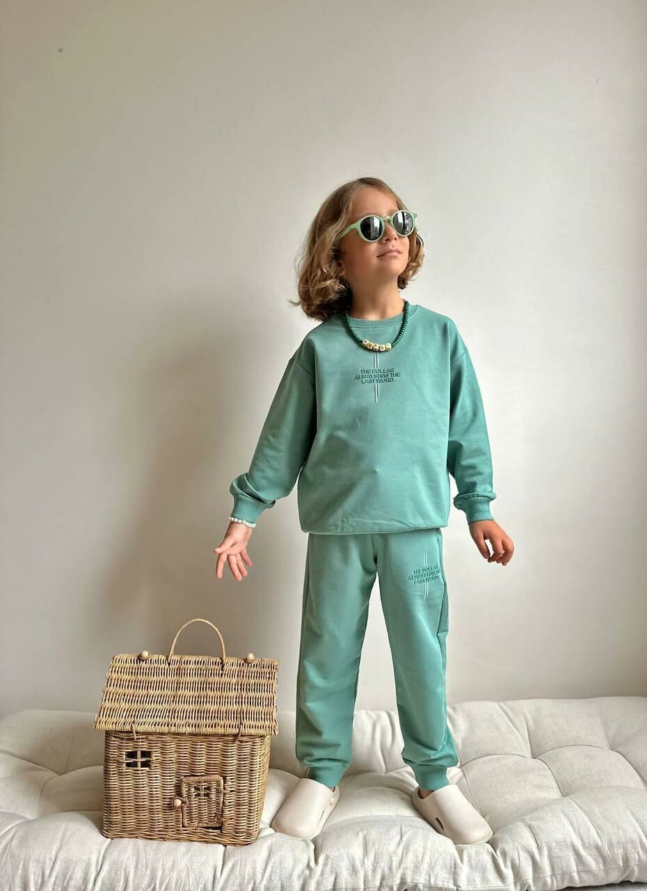 Çocuk Mint Yeşili Sweatshirt ve Eşofman Takımı Alt Üst Takım 9051Y