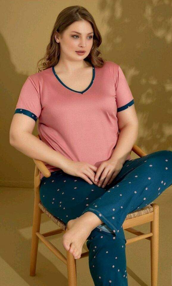 Kadın Battal Büyük Beden Kısa Kol Pijama Takımı 9511