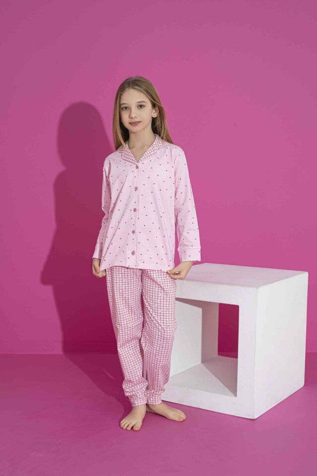 Kız Çocuk Yazlık Likralı (ANNE KIZ KOMBİNİ YAPABİLİRSİNİZ)  Penye Düğmeli Pijama Takımı 3029