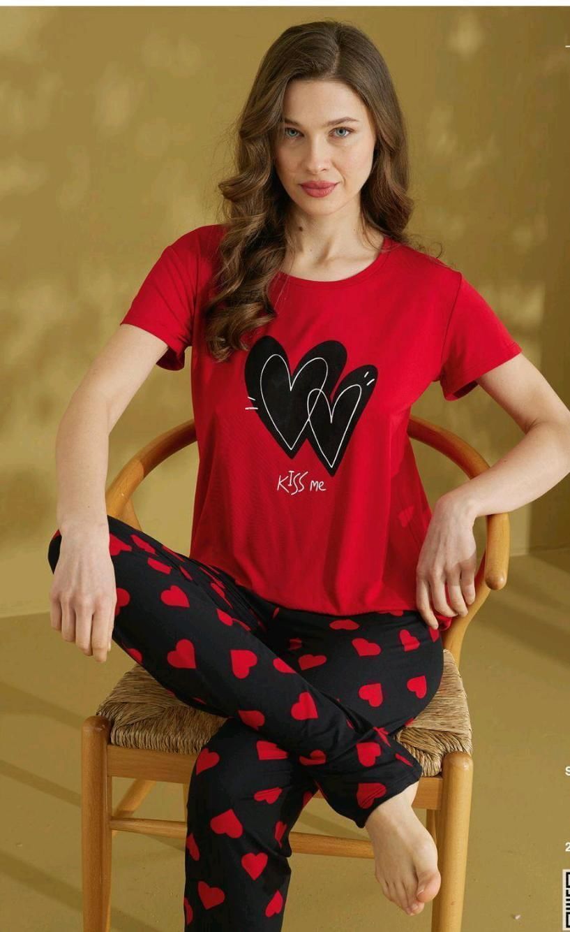 Kadın Kısa Kol Pijama  Beden Alt Üst Uzun Takım 1610