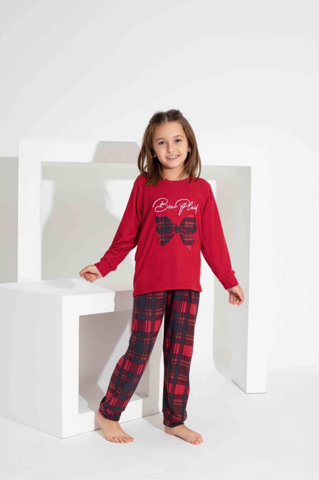 Ekose Desenli Kız Çocuk Termal Pijama Takımı 2820KK