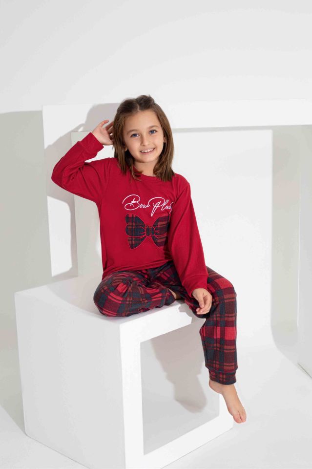 Ekose Desenli Kız Çocuk Termal Pijama Takımı 2820KK