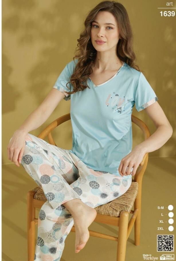 Kadın Kısa Kol Pijama  Alt Üst Uzun Takım 1639