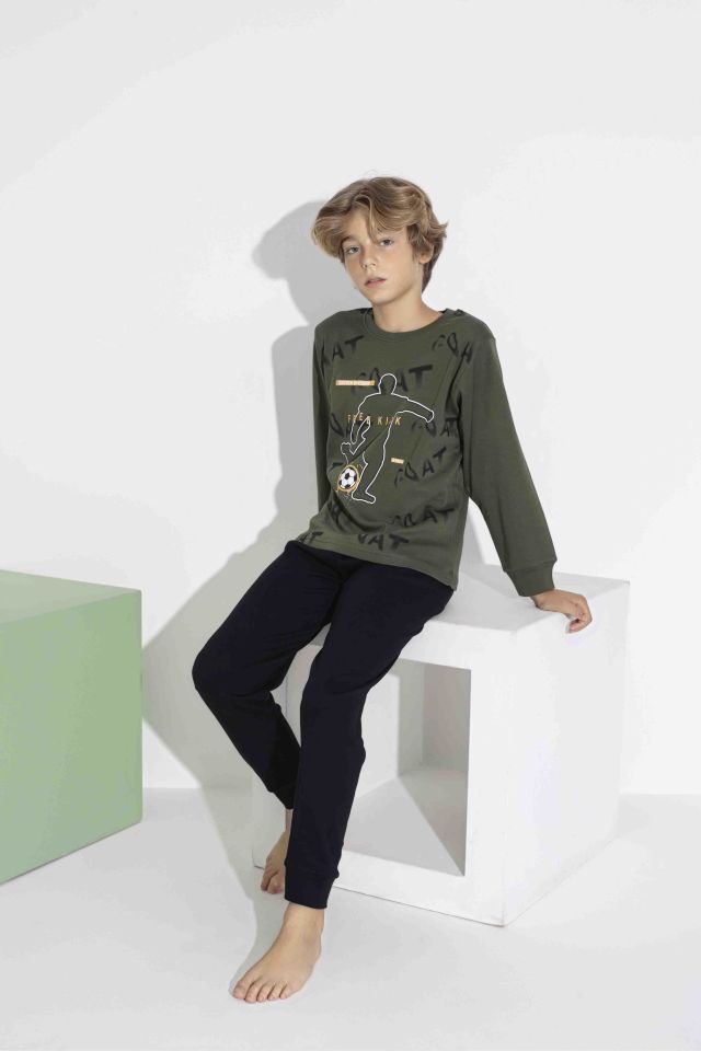 Erkek Çocuk Uzun Kol İnterlook Pamuklu Pijama Takımı 7407Y