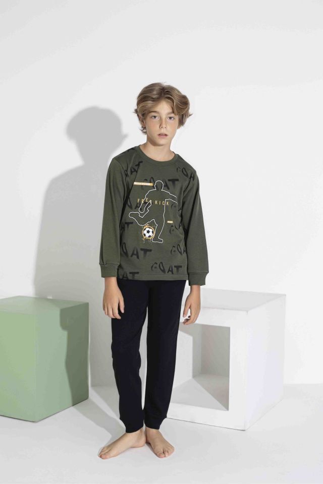 Erkek Çocuk Uzun Kol İnterlook Pamuklu Pijama Takımı 7407Y