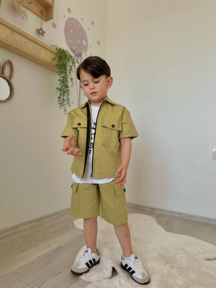 Erkek Çocuk Gabardin Kumaş 3'lü Kısa Kol Alt Üst Takım J-3000