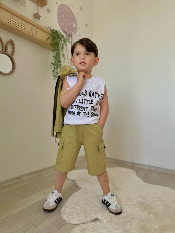 Erkek Çocuk Gabardin Kumaş 3'lü Kısa Kol Alt Üst Takım J-3000