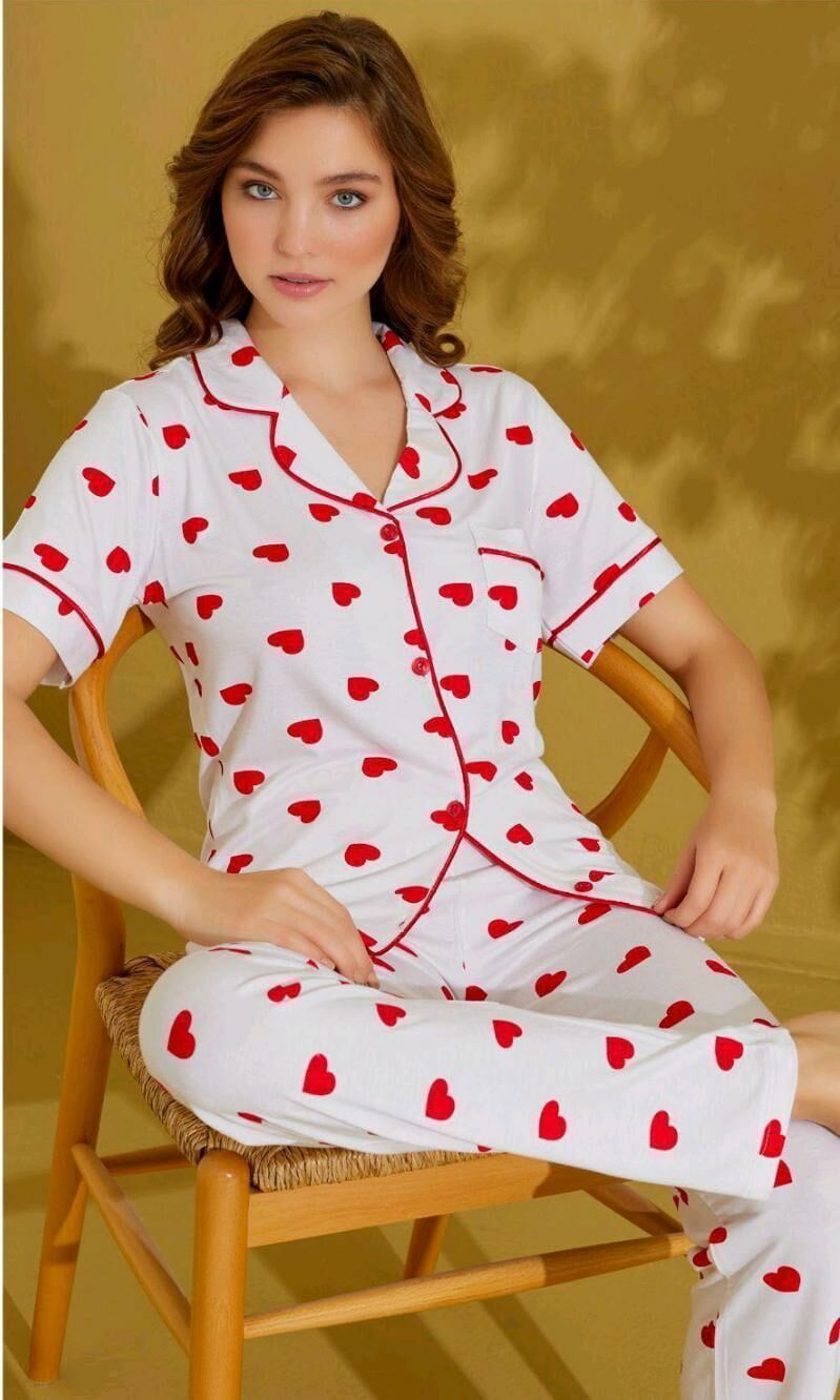 Kadın Düğmeli  Kısa Kol Pijama Takım 52502