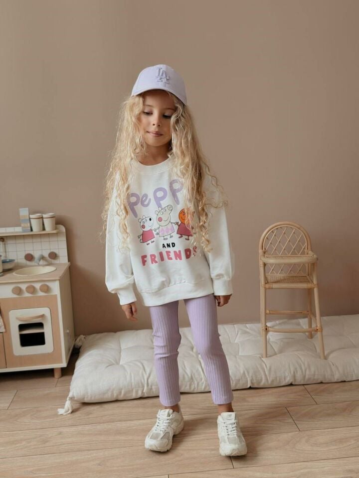 Kız Çocuk Peppa Pig Baskılı Kız Çocuk Sweatshirt - Tayt  Takım 4057L