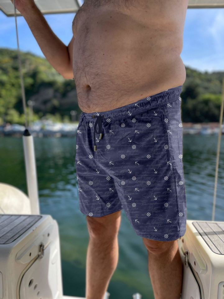 Lacivert Marin Desenli Büyük Beden Standart Boy Erkek Mayo Deniz Şortu 271