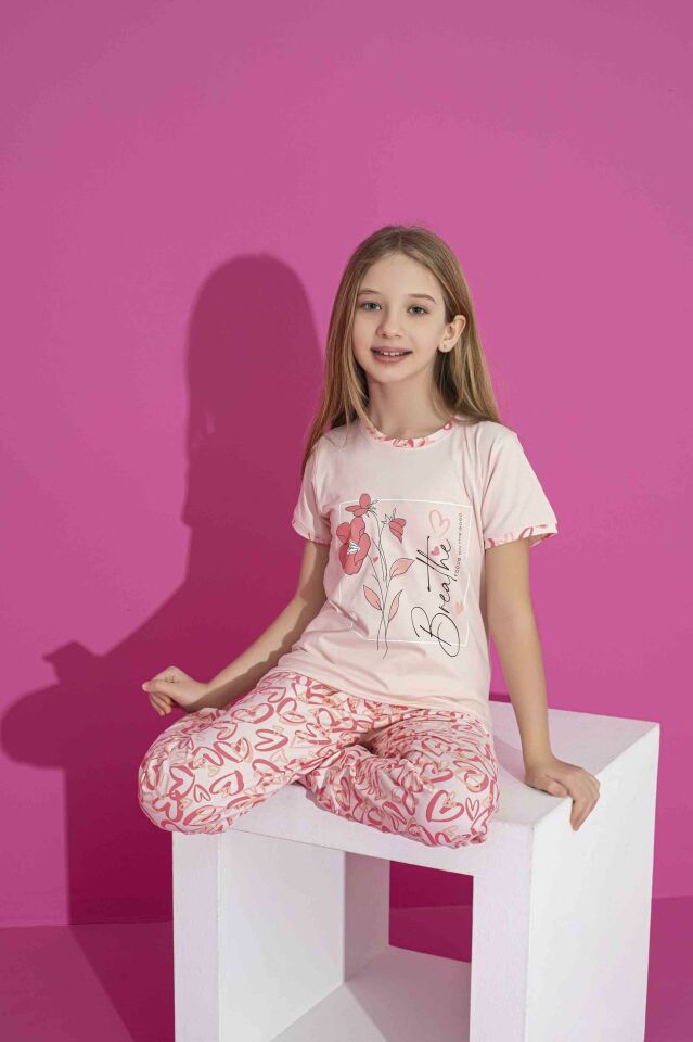 Kız Çocuk Yazlık Likralı (ANNE KIZ KOMBİNİ YAPABİLİRSİNİZ)  Penye Düğmeli Pijama Takımı 3035
