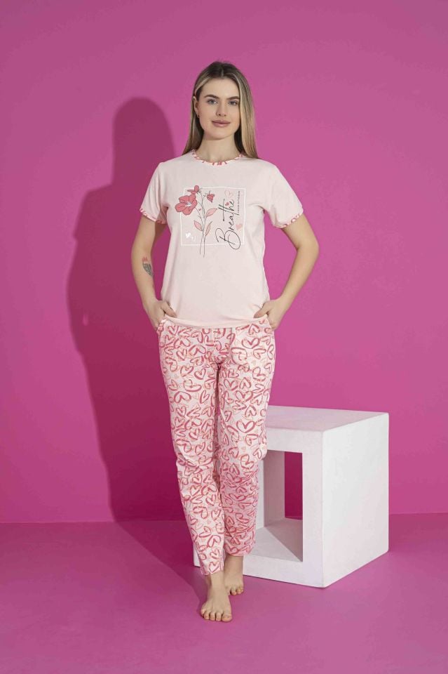 Kadın Likralı Penye(ANNE KIZ KOMBİNİ YAPABİLİRSİNİZ) Düğmeli Yazlık Pijama Takımı 3036