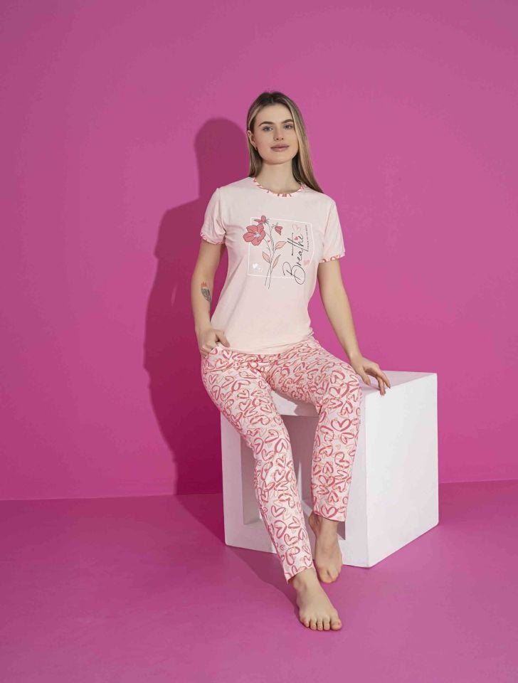Kadın Likralı Penye(ANNE KIZ KOMBİNİ YAPABİLİRSİNİZ) Düğmeli Yazlık Pijama Takımı 3036