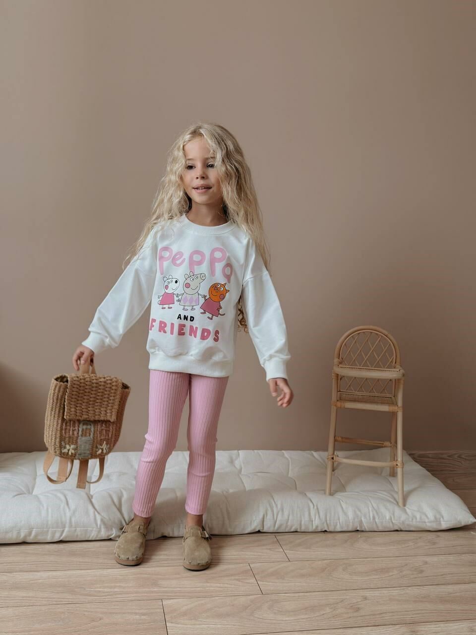 Kız Çocuk Peppa Pig Baskılı Kız Çocuk Sweatshirt - Tayt  Takım 4057 P