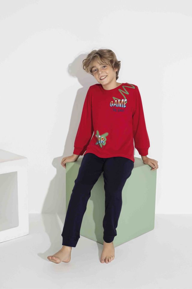 Erkek Çocuk Uzun Kollu Pijama Takımı – Rahat Interlok Kumaş 7411K