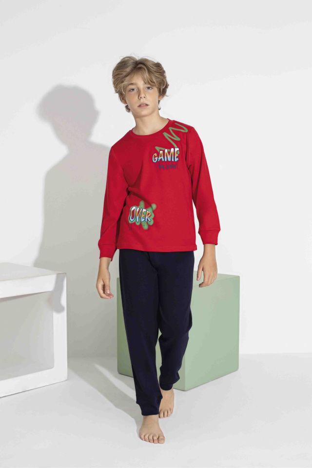 Erkek Çocuk Uzun Kollu Pijama Takımı – Rahat Interlok Kumaş 7411K