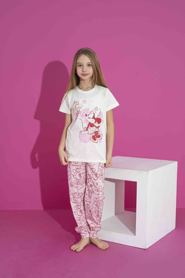 Kız Çocuk Kısa Kol Likralı Penye Alt Üst Pijama Takımı 3039-40B