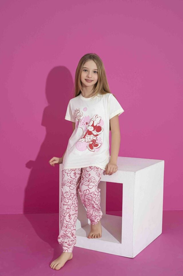 Kız Çocuk Kısa Kol Likralı Penye Alt Üst Pijama Takımı 3039-40B