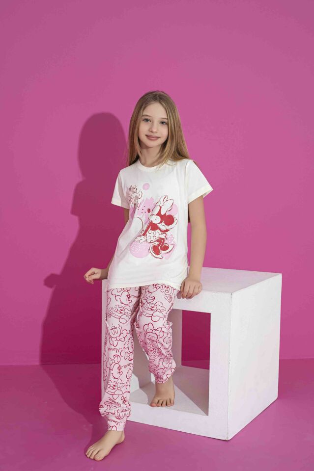 Kız Çocuk Kısa Kol Likralı Penye Alt Üst Pijama Takımı 3039-40B