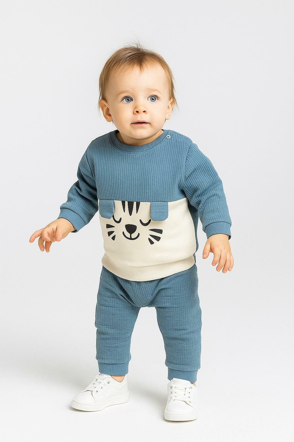 Erkek Bebek 2’li Takım – Mavi Kaplan Desenli Sweatshirt ve Pantolon 07191