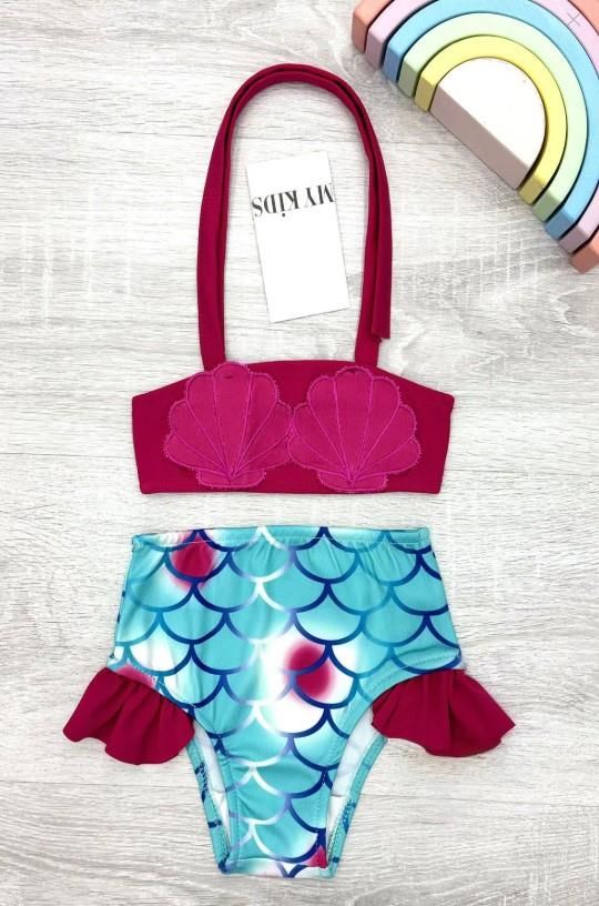 Kız Çocuk Deniz Kabuğu Desenli Bikini Takımı 2802F