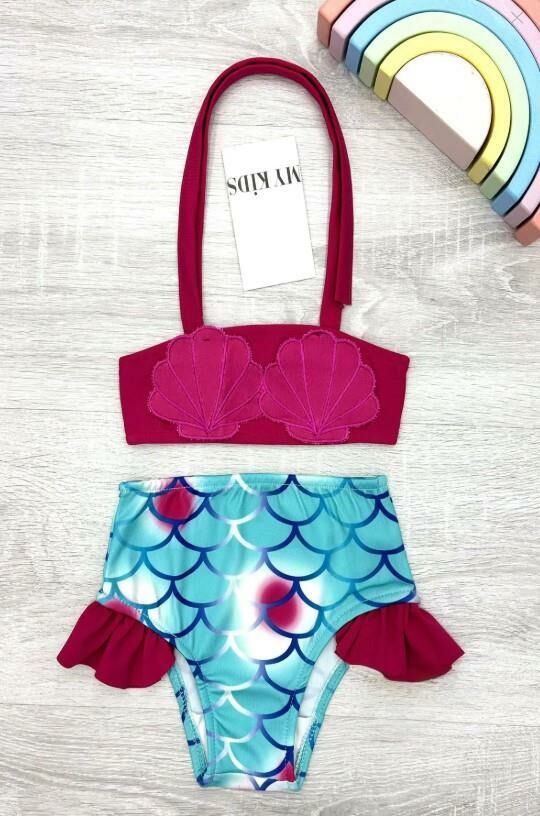 Kız Çocuk Deniz Kabuğu Desenli Bikini Takımı 2802F