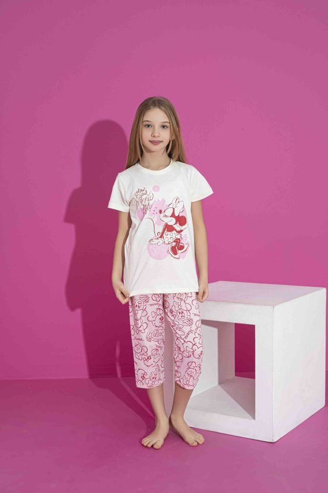 Kız Çocuk Yazlık Kapri Pijama Takımı Penye Likralı 3042B