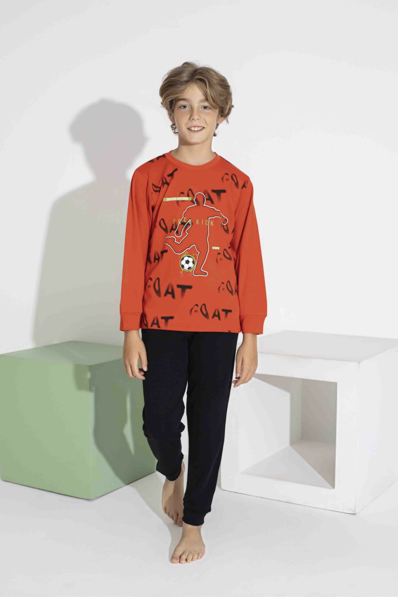 Erkek Çocuk Uzun Kol İnterlook Pamuklu Pijama Takımı 7407T