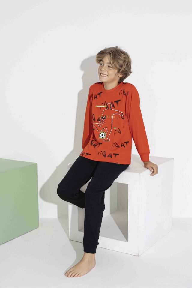 Erkek Çocuk Uzun Kol İnterlook Pamuklu Pijama Takımı 7407T