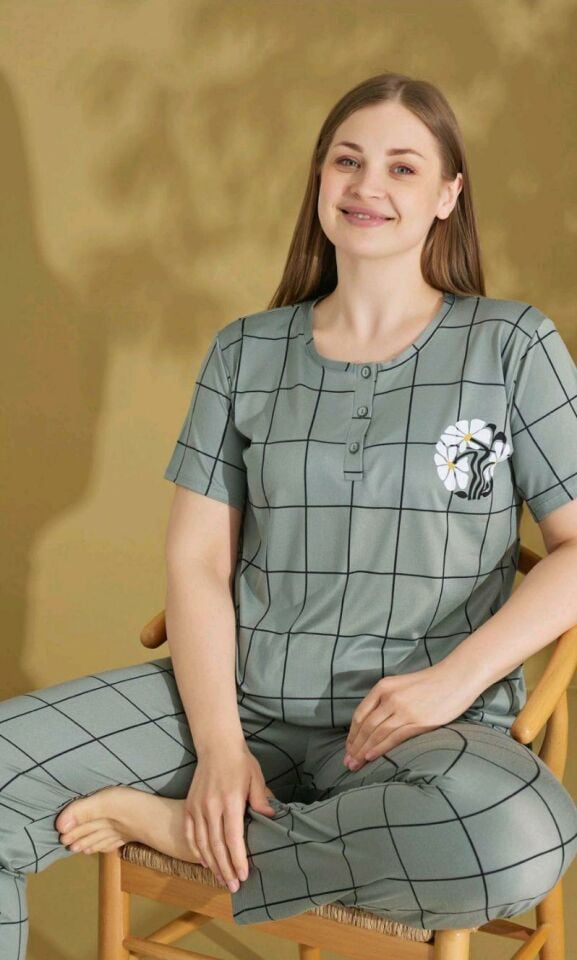 Kadın Battal Büyük Beden Kısa Kol Pijama Takımı 9587
