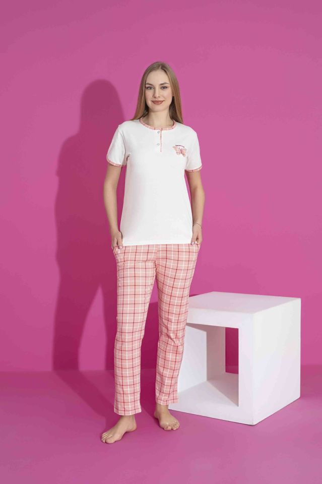Kadın Likralı Penye Düğmeli Yazlık Pijama Takımı 2970K