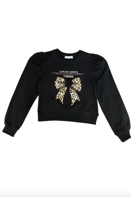 Kız Çocuk Leopar Çiçek Aksesuarlı Sweatshirt 4302