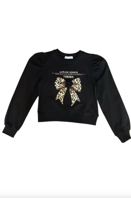 Kız Çocuk Leopar Çiçek Aksesuarlı Sweatshirt 4302