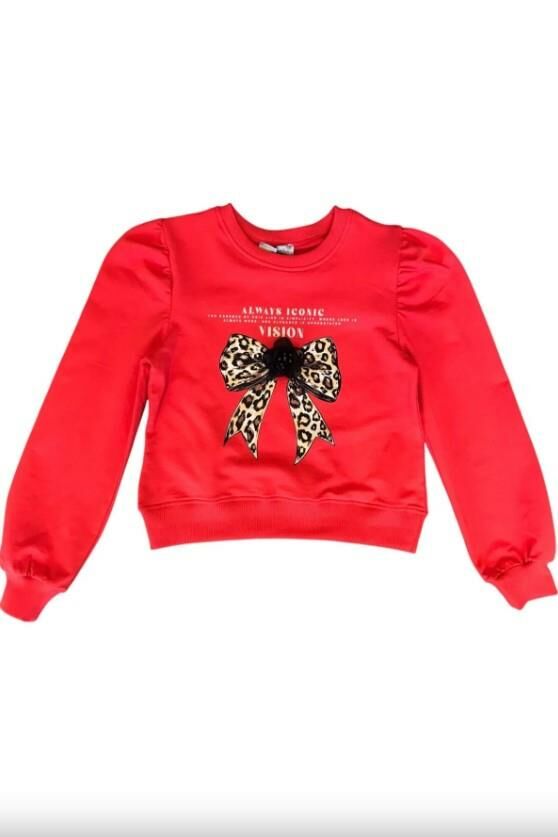 Kız Çocuk Leopar Çiçek Aksesuarlı Sweatshirt 4302