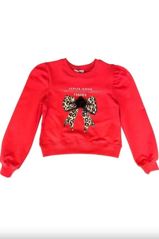 Kız Çocuk Leopar Çiçek Aksesuarlı Sweatshirt 4302