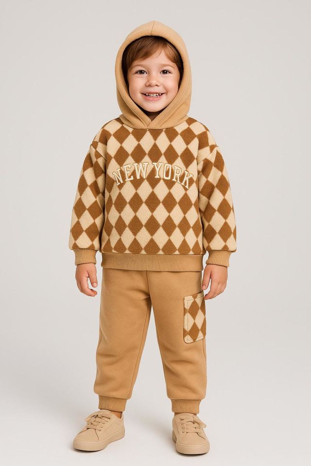 Erkek  Çocuk 2’li Takım – Kapüşonlu Peluş Sweatshirt & Cepli Eşofman Altı (1-4 Yaş) 10721KA