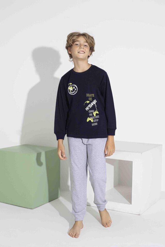 Erkek Çocuk  Uzun Kollu Oyun Temalı Pamuklu Pijama Takımı 7419G