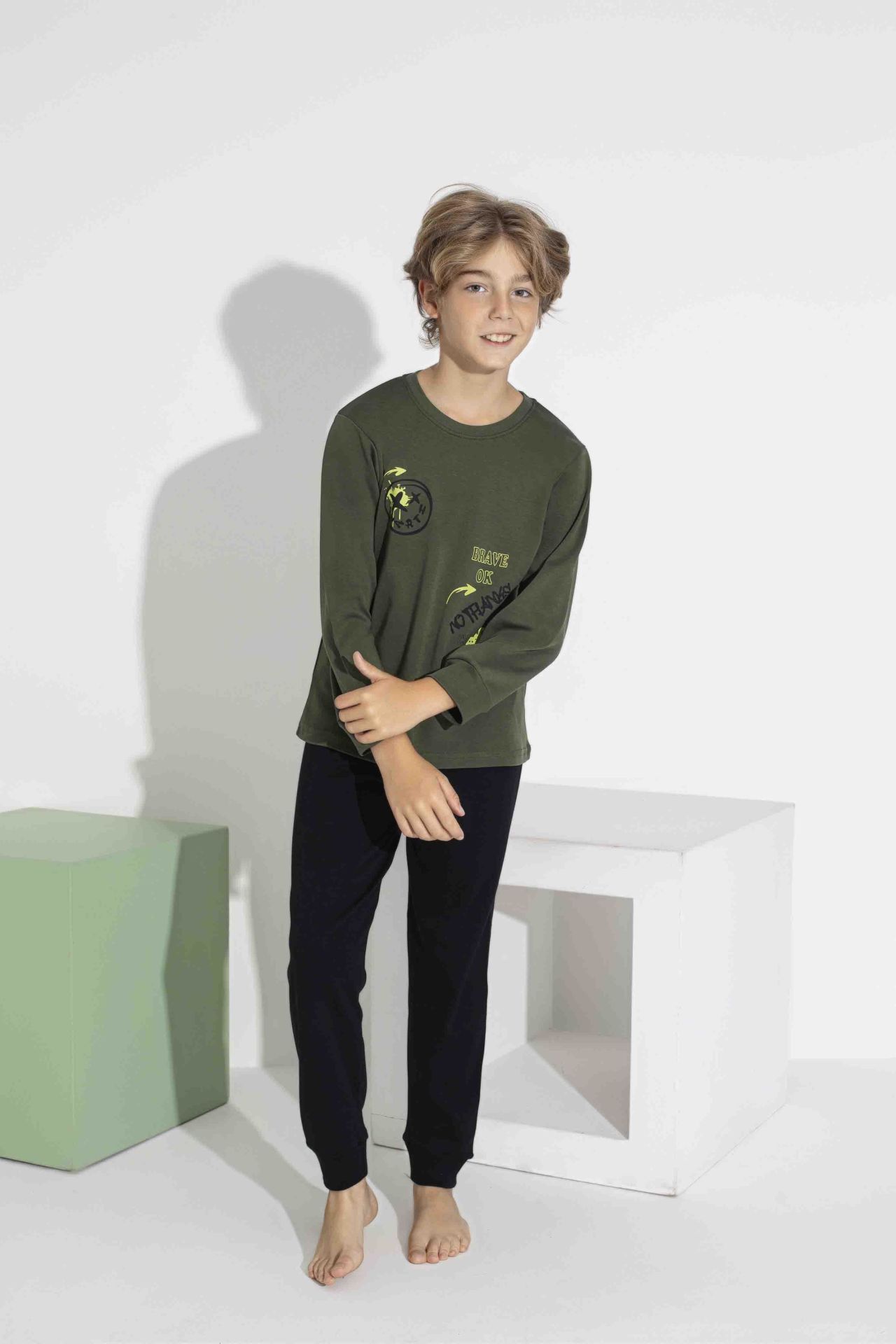 Erkek Çocuk  Uzun Kollu Oyun Temalı Pamuklu Pijama Takımı 7419Y