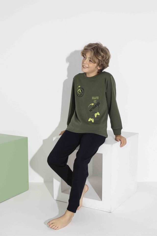 Erkek Çocuk  Uzun Kollu Oyun Temalı Pamuklu Pijama Takımı 7419Y