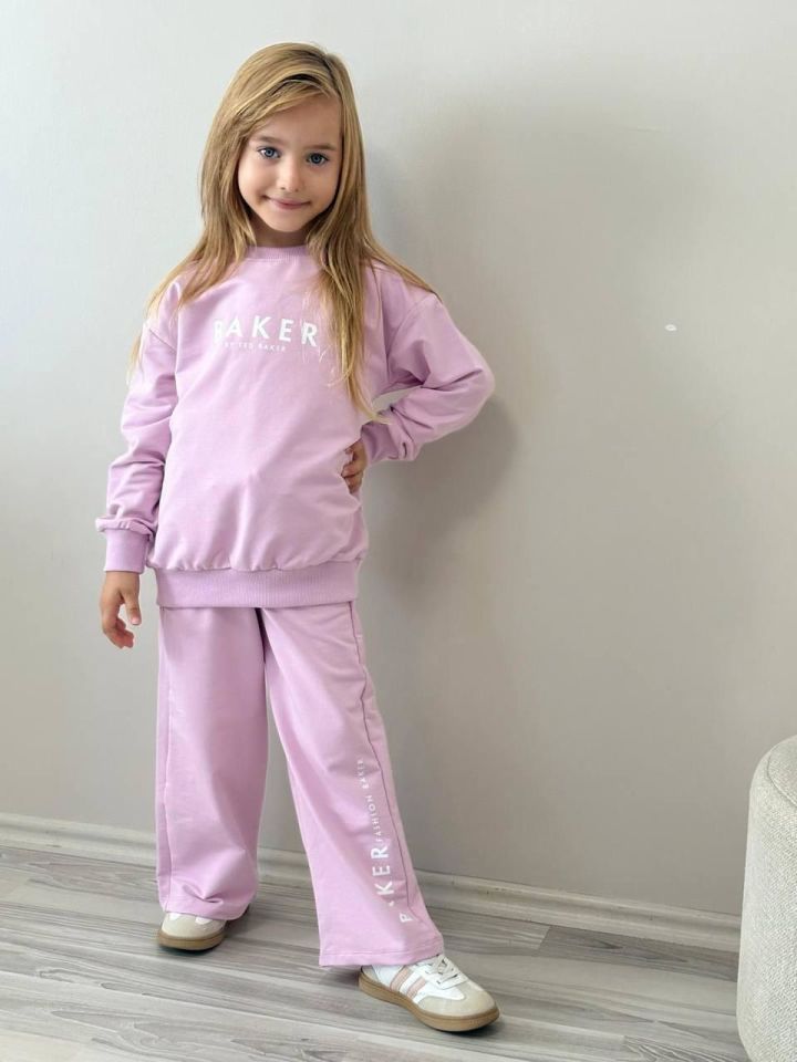 Kız Çocuk Pudra Sweatshirt ve Eşofman Alt Takımı Garson Boy  5003PU