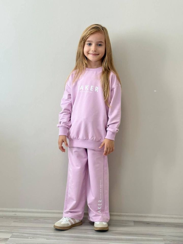 Kız Çocuk Pudra Sweatshirt ve Eşofman Alt Takımı Garson Boy  5003PU