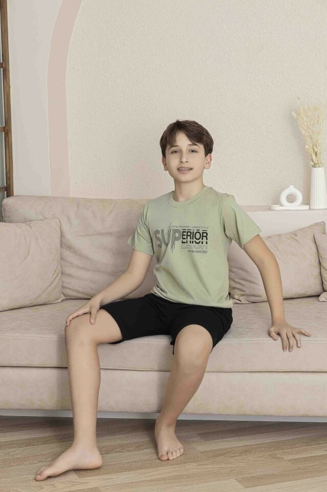 Erkek Çocuk Alt Üst Kısa Kollu Bermude Boy Şort Takım Pijama Takım 4008