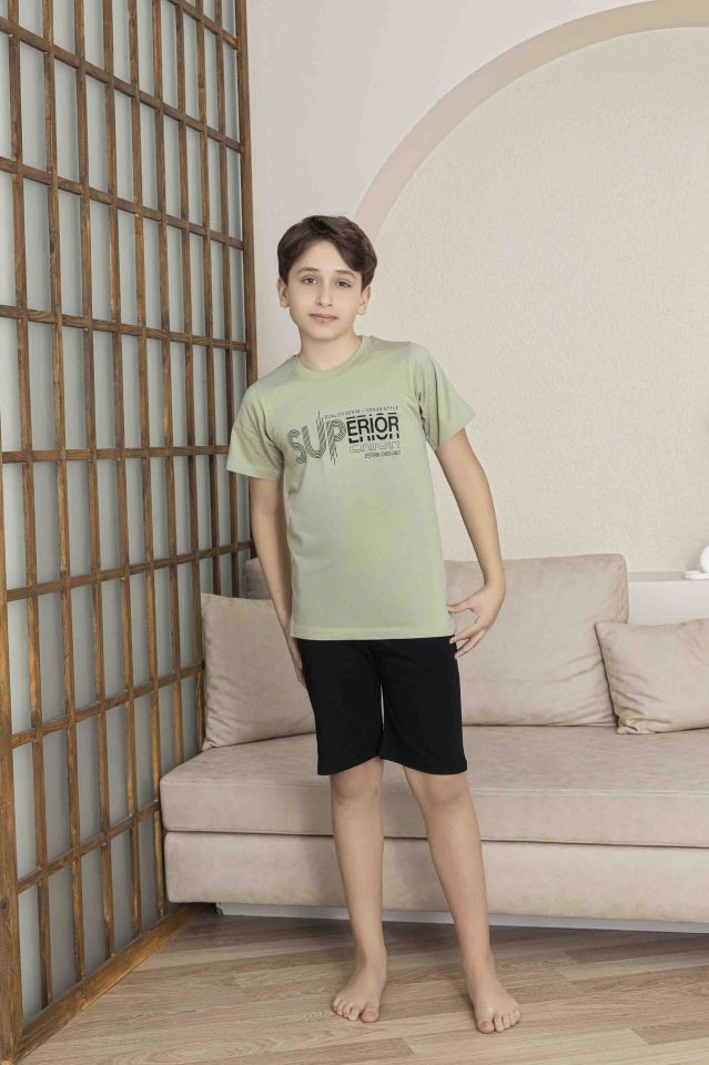 Erkek Çocuk Alt Üst Kısa Kollu Bermude Boy Şort Takım Pijama Takım 4008